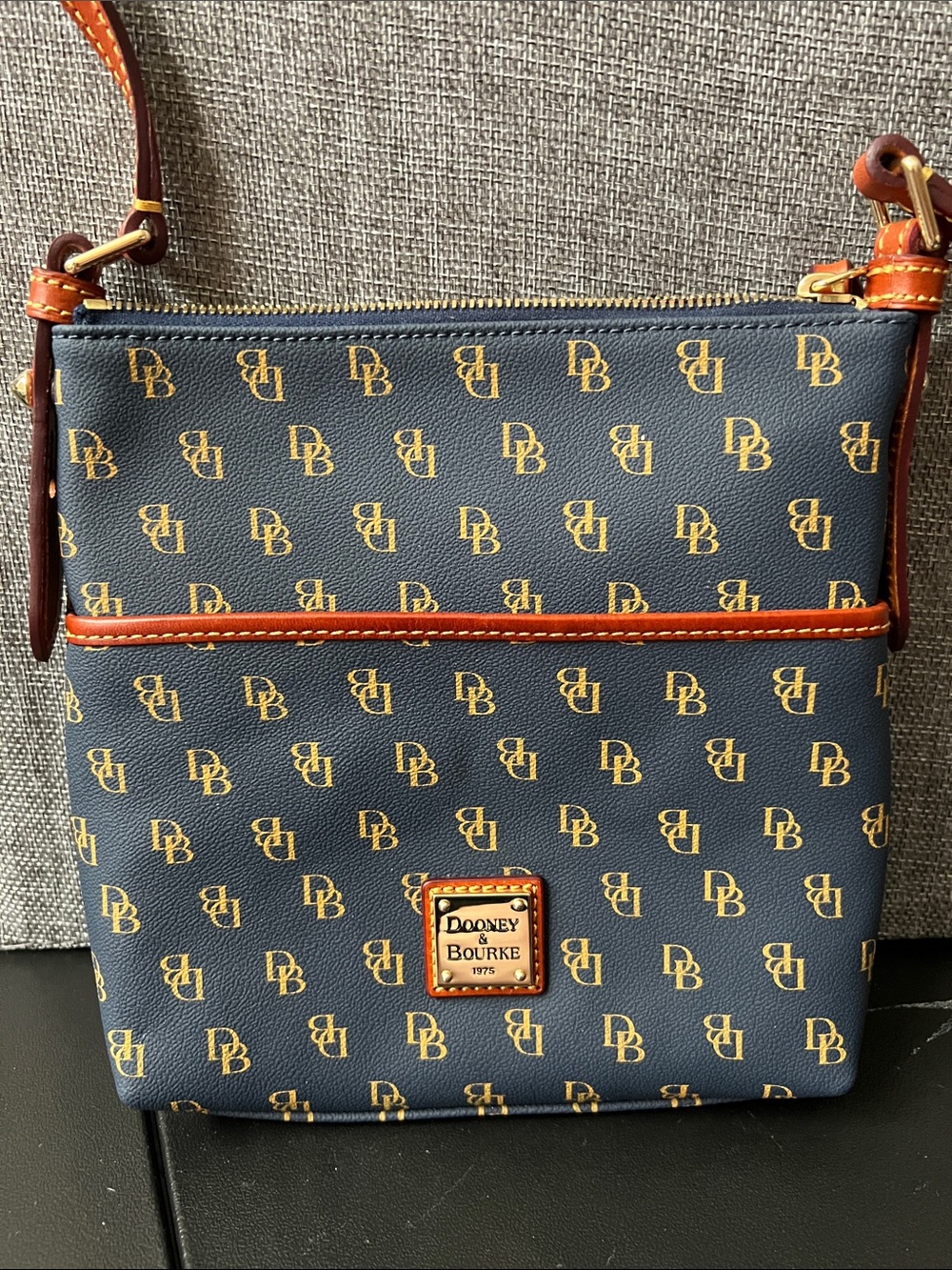 Dooney & Bourke Navy with Tan Trim Logo Crossbody